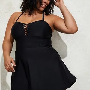 Torrid Crisscross Peplum Long Swim Dress 3x